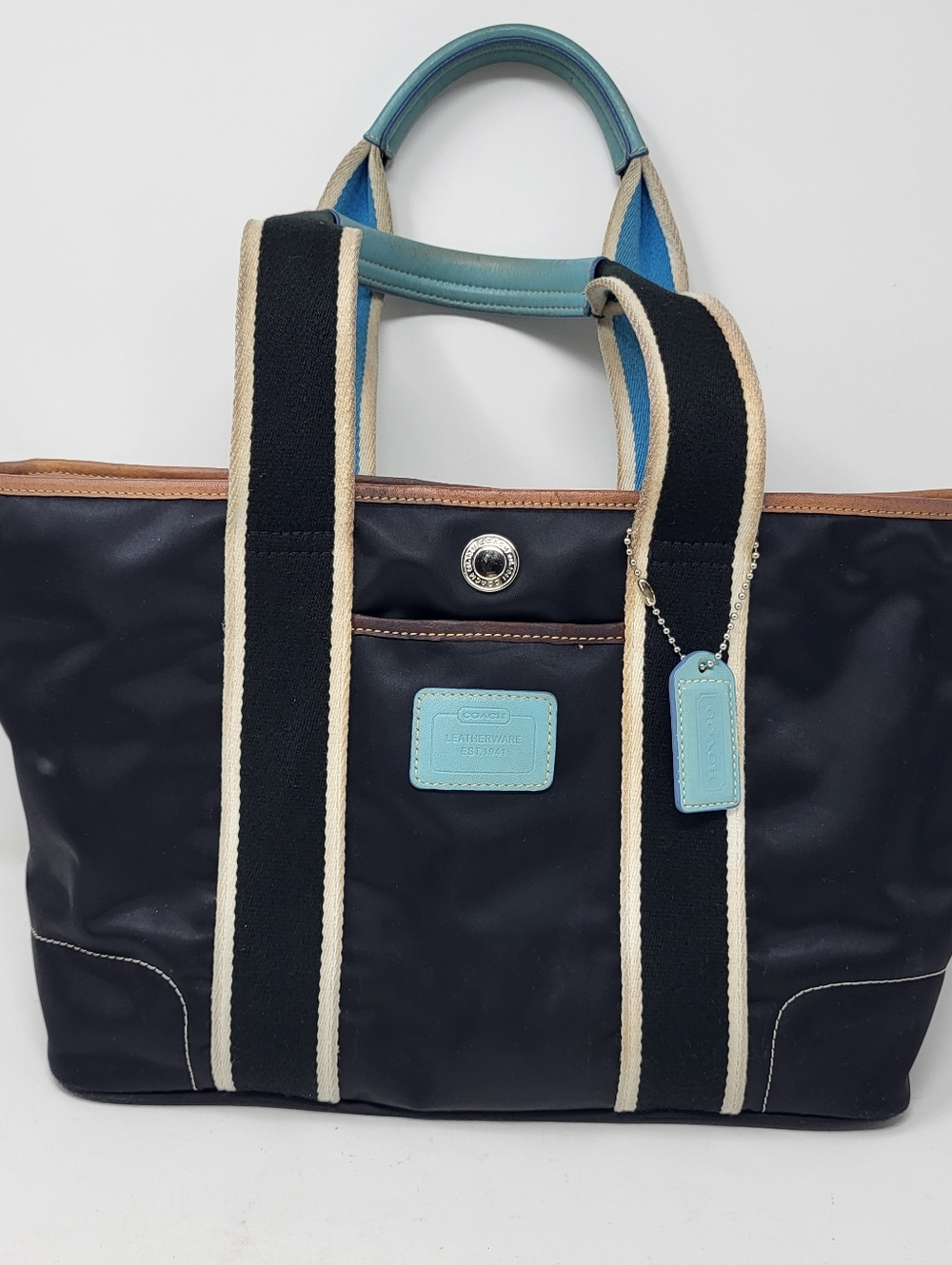 Coach Hampton Black Nylon Leather Trim Tote Mini Bag Purse #1894 Signature Logo